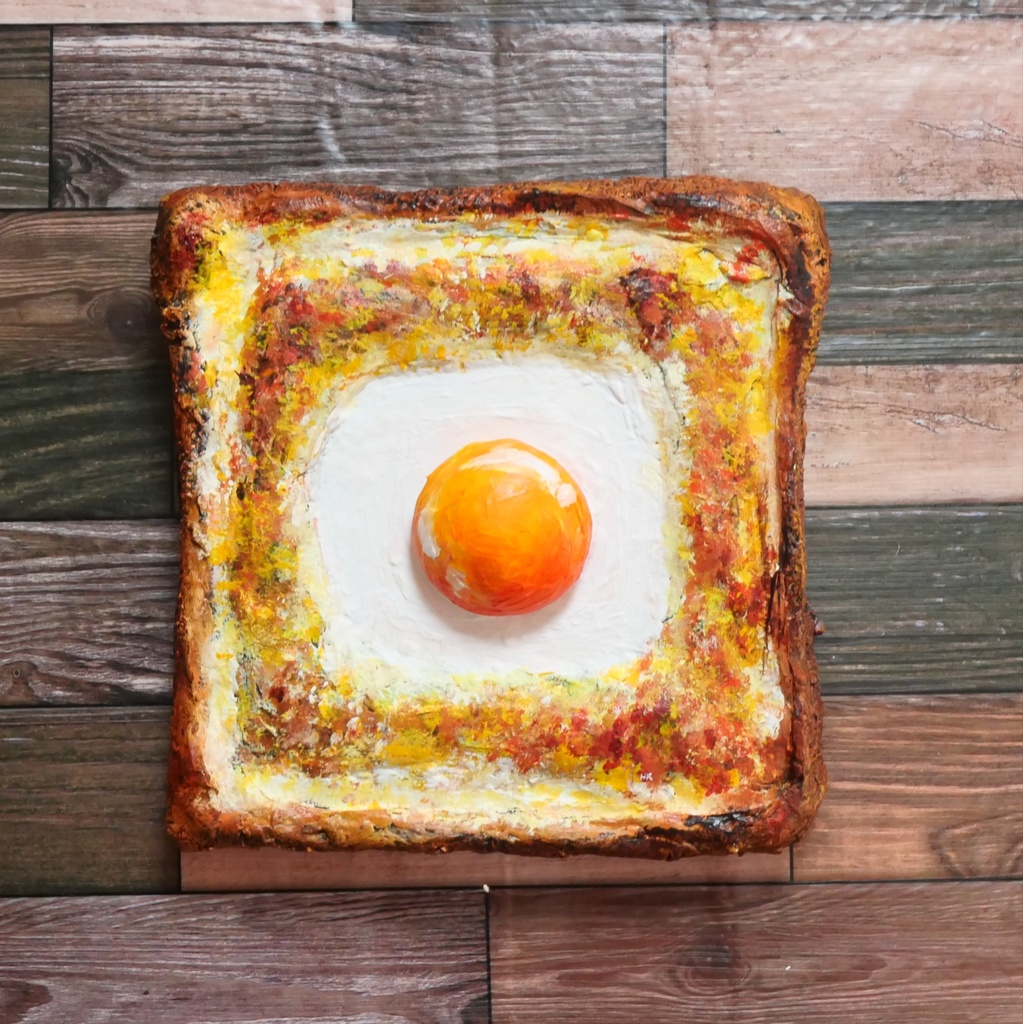 油絵 絵画 アートパネル【目玉トースト】