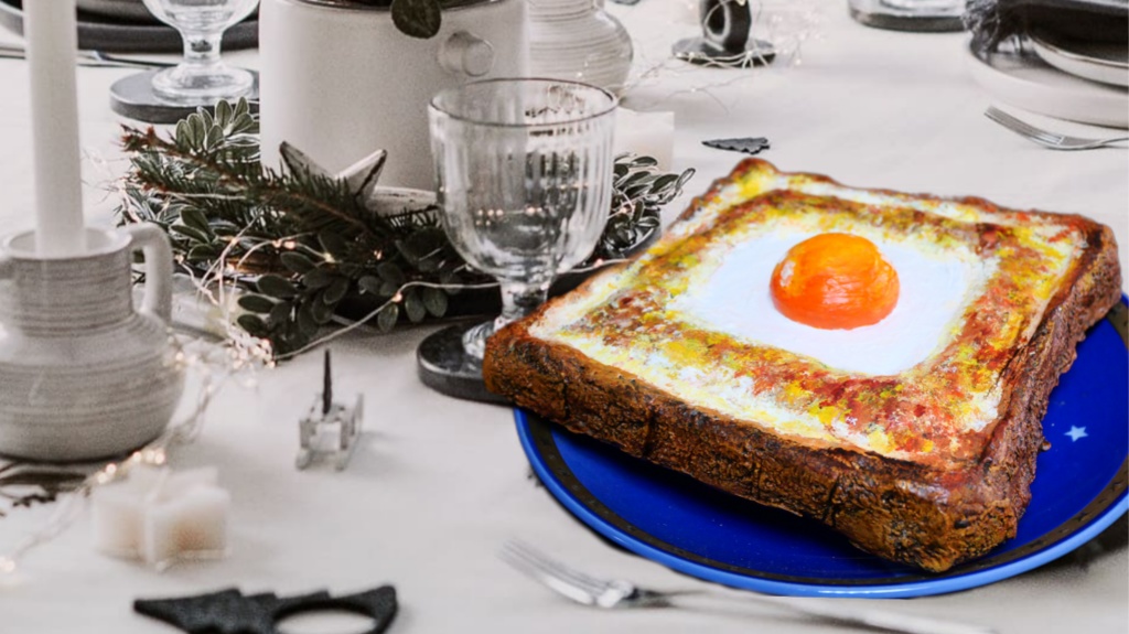 油絵 絵画 アートパネル【目玉トースト】