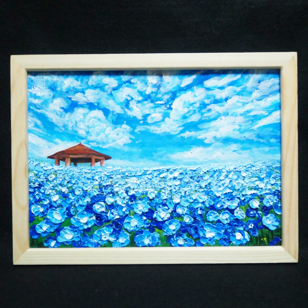 油絵 油彩 油彩画 絵 絵画【青空と雲のネモフィラ】
