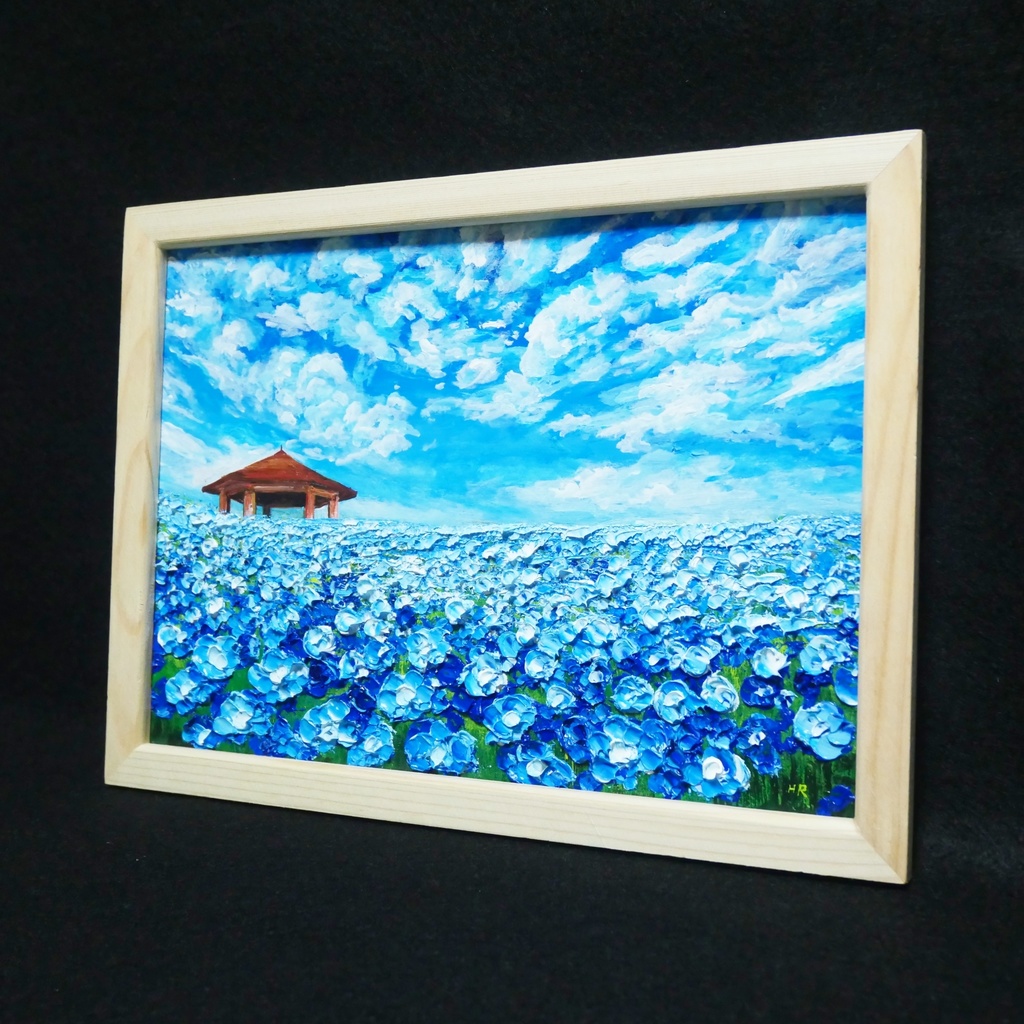 油絵 油彩 油彩画 絵 絵画【青空と雲のネモフィラ】