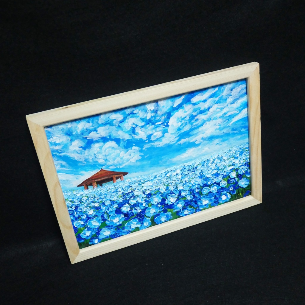 油絵 油彩 油彩画 絵 絵画【青空と雲のネモフィラ】