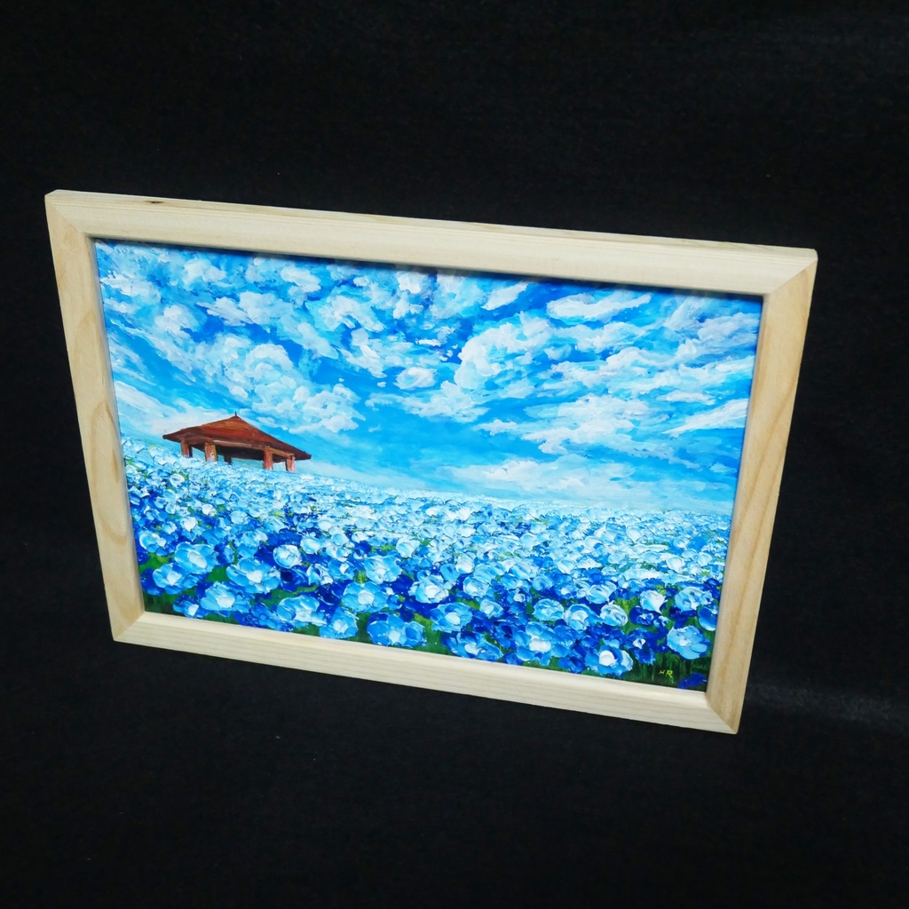 油絵 油彩 油彩画 絵 絵画【青空と雲のネモフィラ】