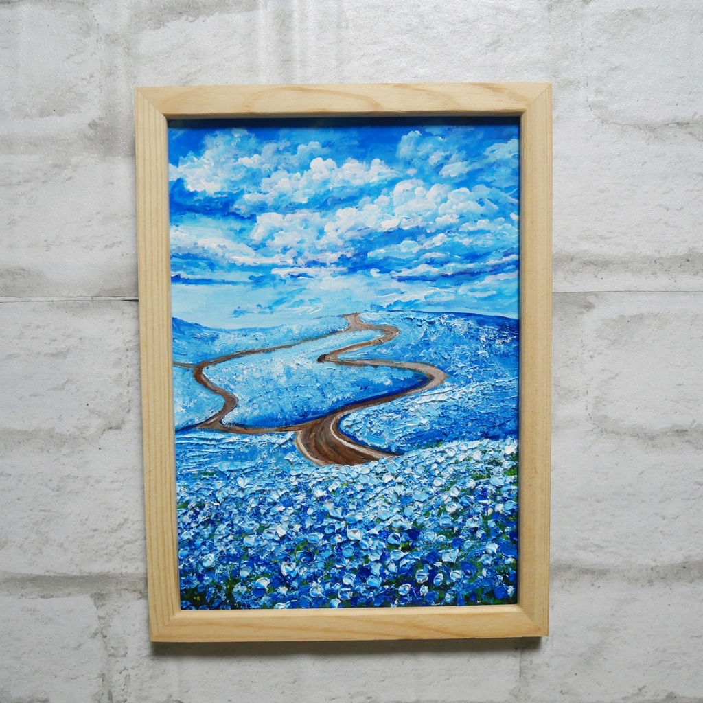 油絵 油彩 油彩画 絵 絵画【青い丘の道】