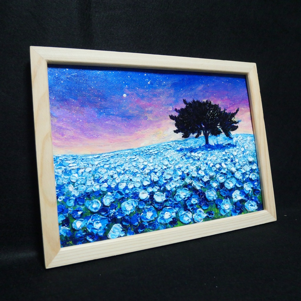 油絵 油彩 油彩画 絵画 絵【夜空のネモフィラの丘】