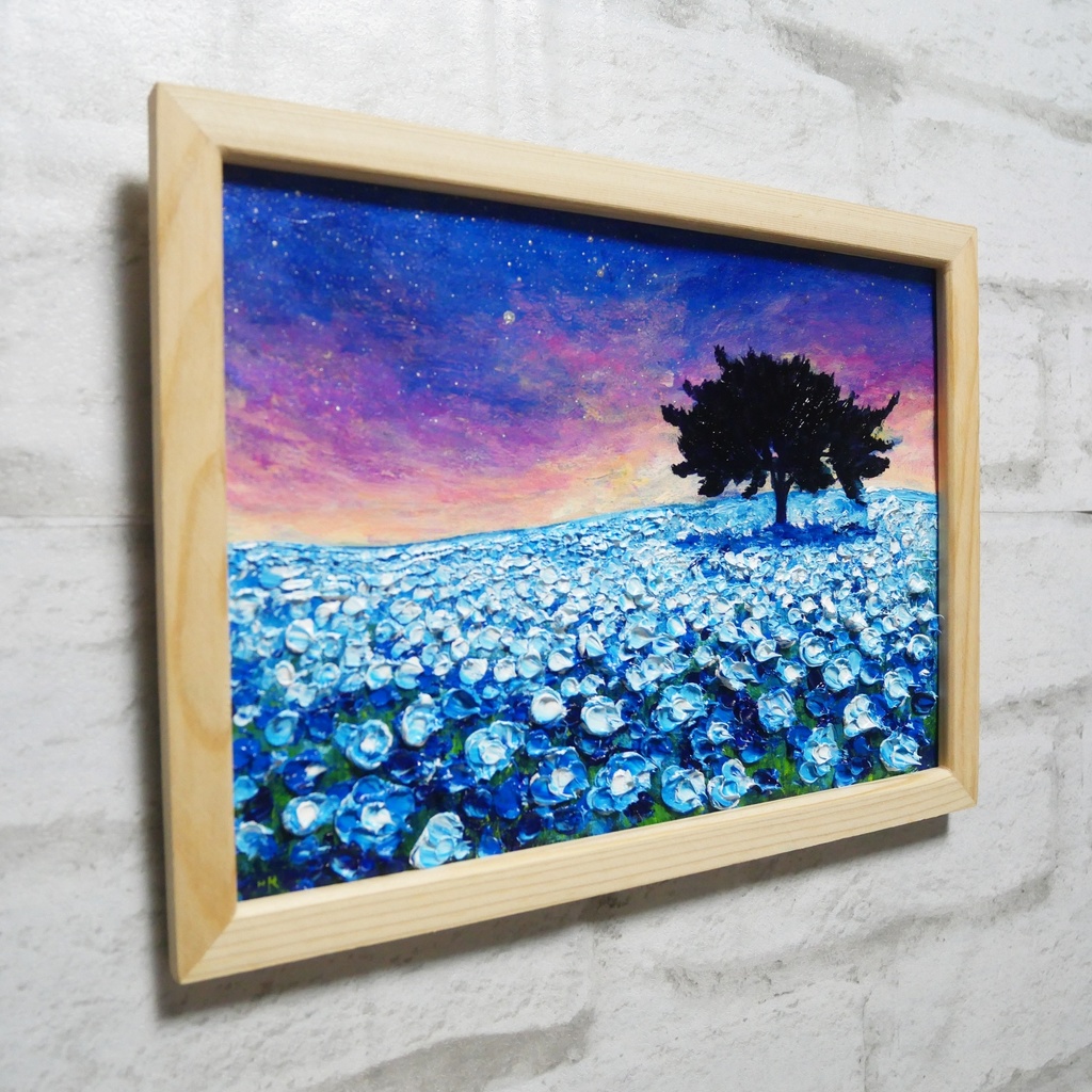 油絵 油彩 油彩画 絵画 絵【夜空のネモフィラの丘】
