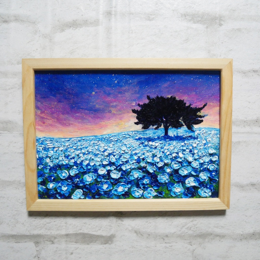 油絵 油彩 油彩画 絵画 絵【夜空のネモフィラの丘】