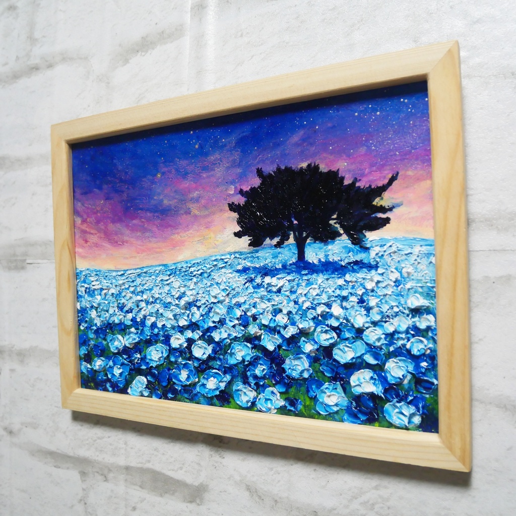 油絵 油彩 油彩画 絵画 絵【夜空のネモフィラの丘】