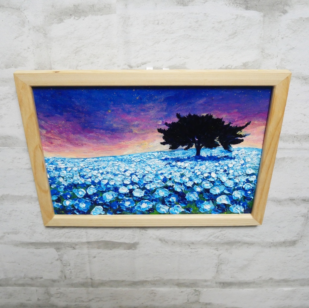 油絵 油彩 油彩画 絵画 絵【夜空のネモフィラの丘】