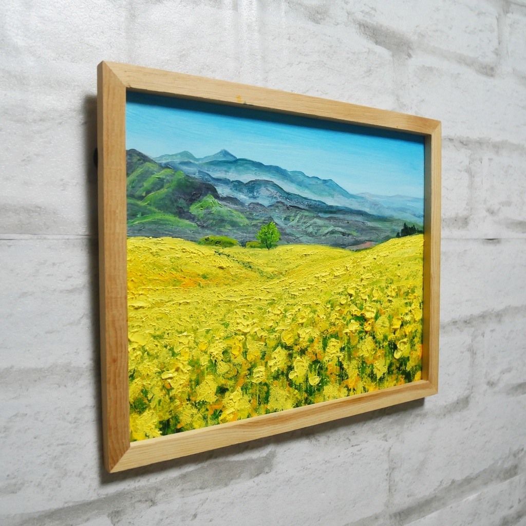 油絵 油彩 油彩画 絵 絵画 【三ノ倉高原菜の花畑】