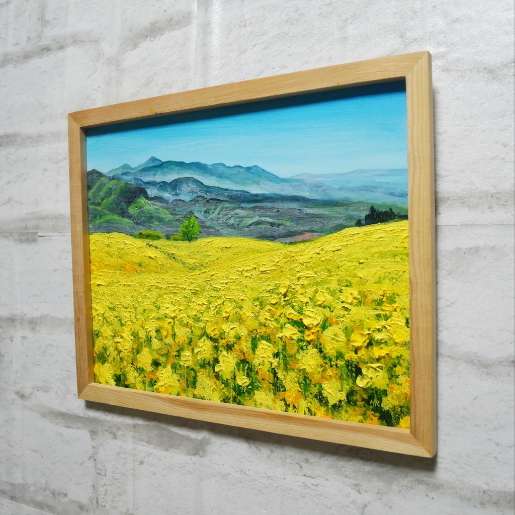 油絵 油彩 油彩画 絵 絵画 【三ノ倉高原菜の花畑】