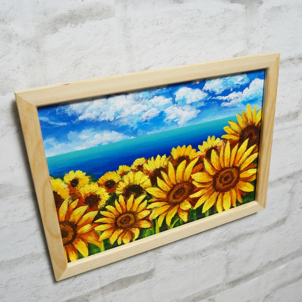 油絵 油彩 油彩画 絵画 絵【海のひまわり畑】B5