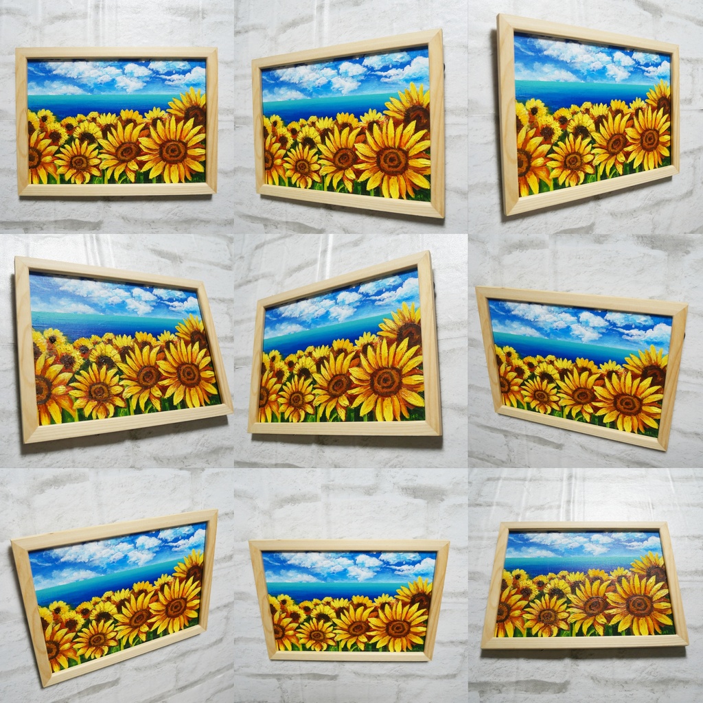 油絵 油彩 油彩画 絵画 絵【海のひまわり畑】B5