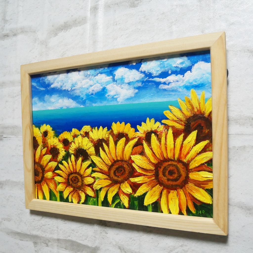 油絵 油彩 油彩画 絵画 絵【海のひまわり畑】B5
