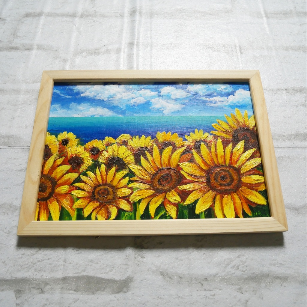 油絵 油彩 油彩画 絵画 絵【海のひまわり畑】B5