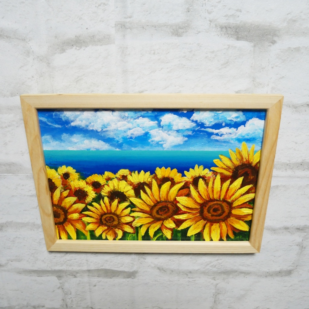油絵 油彩 油彩画 絵画 絵【海のひまわり畑】B5