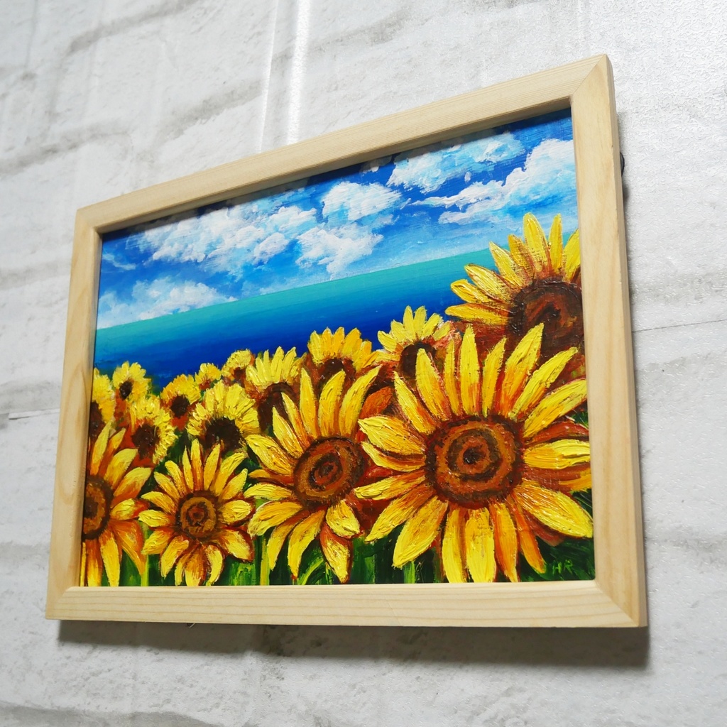 油絵 油彩 油彩画 絵画 絵【海のひまわり畑】B5