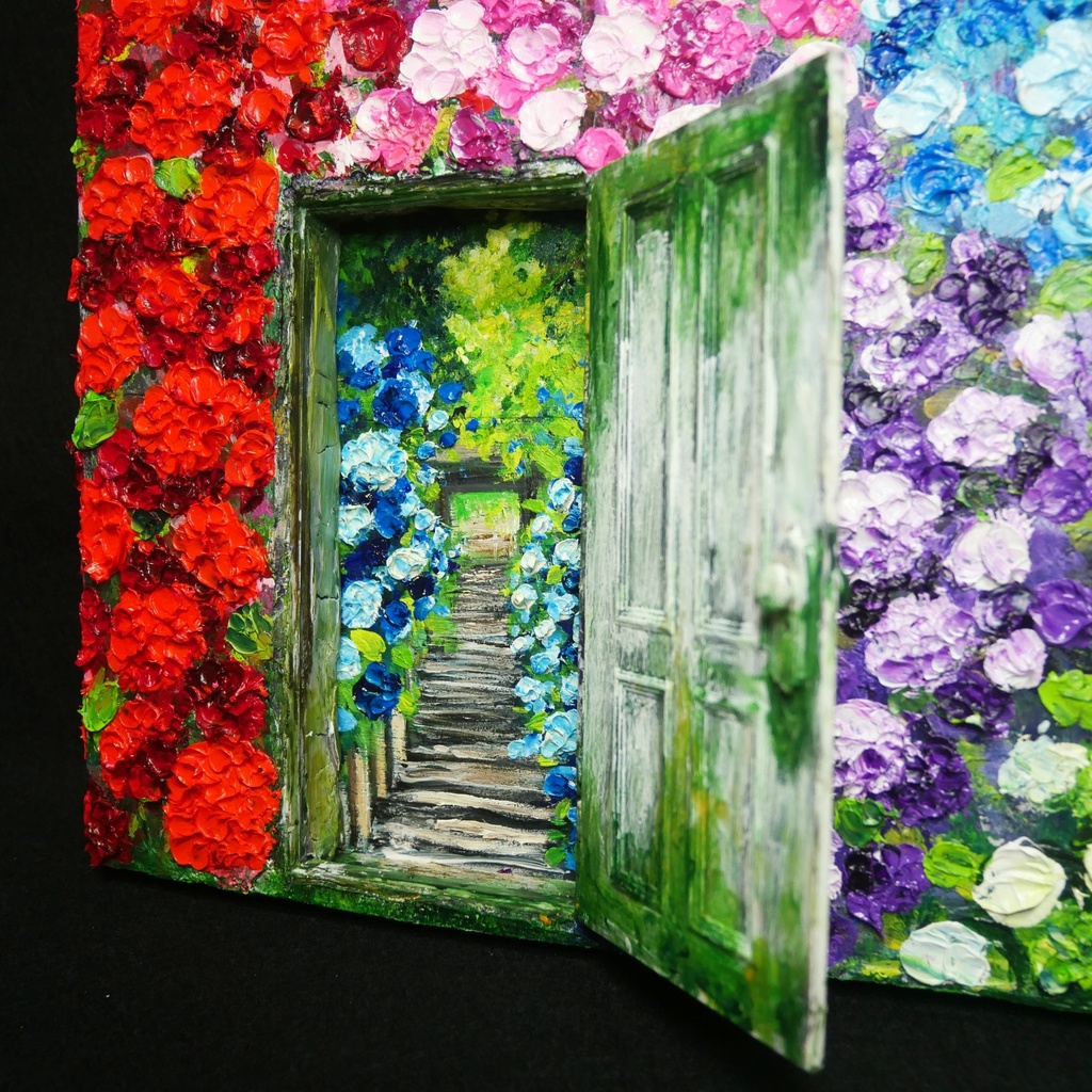 油絵 油彩 油彩画 絵画 絵【扉の先の紫陽花の階段】