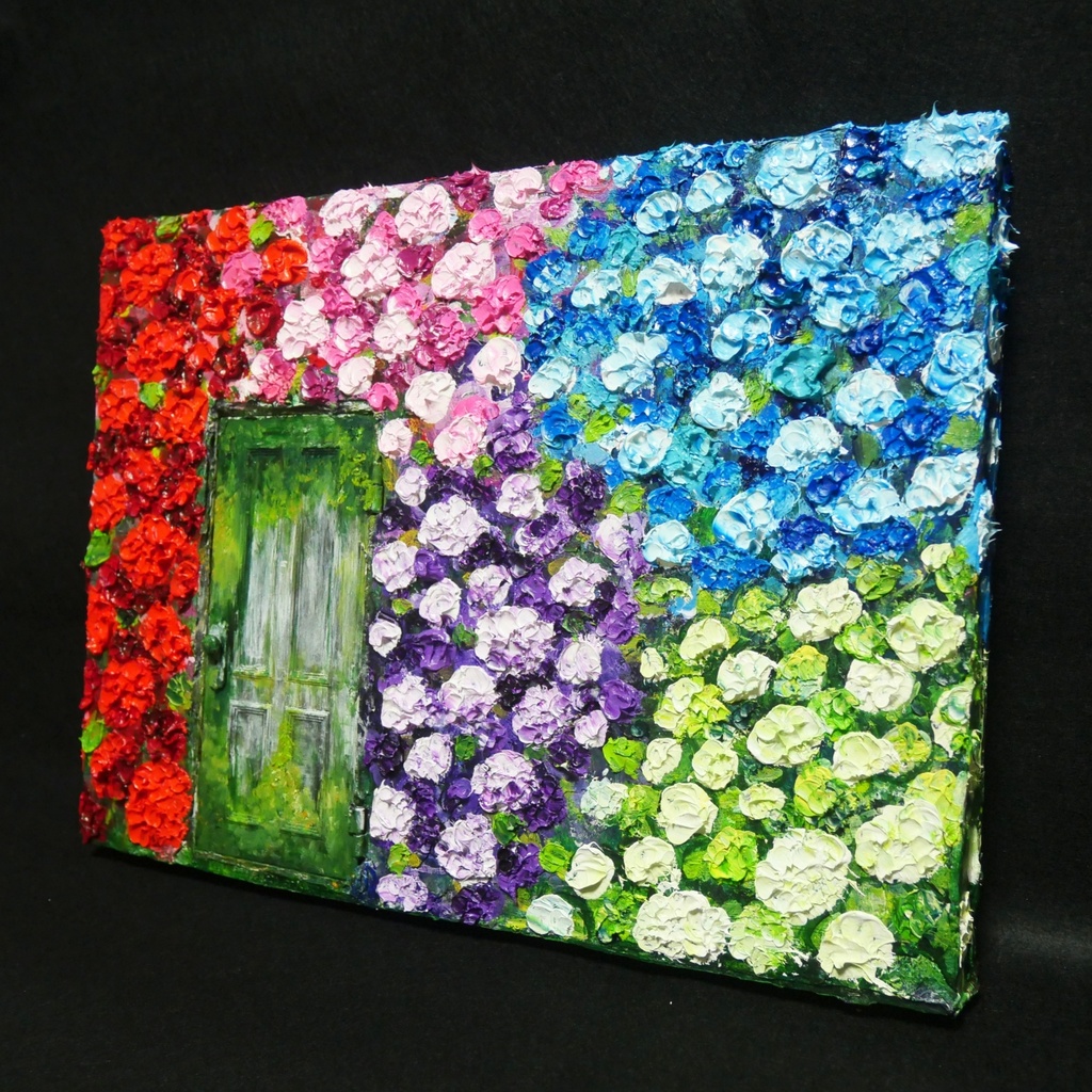 油絵 油彩 油彩画 絵画 絵【扉の先の紫陽花の階段】