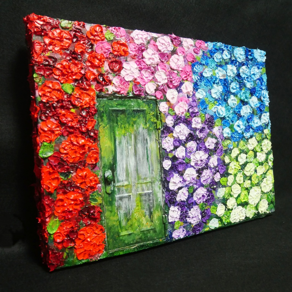 油絵 油彩 油彩画 絵画 絵【扉の先の紫陽花の階段】