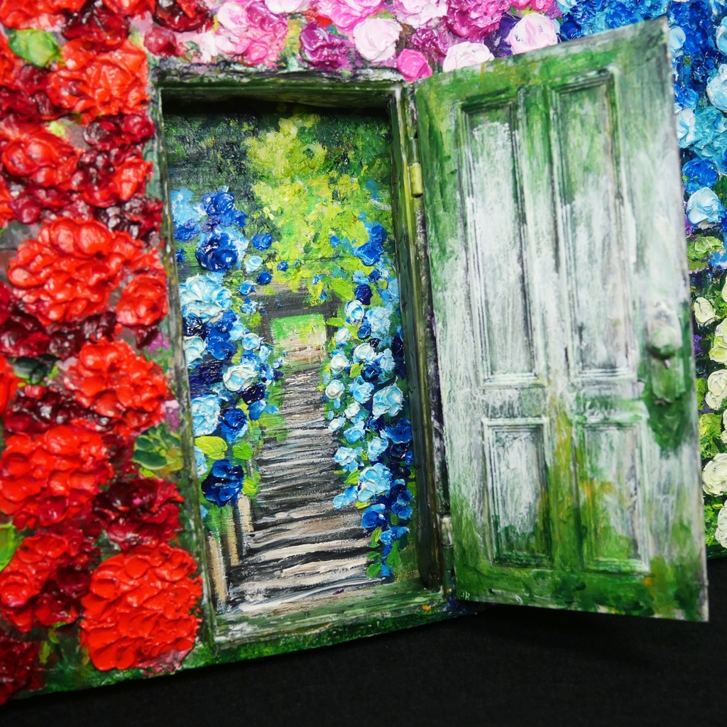 油絵 油彩 油彩画 絵画 絵【扉の先の紫陽花の階段】