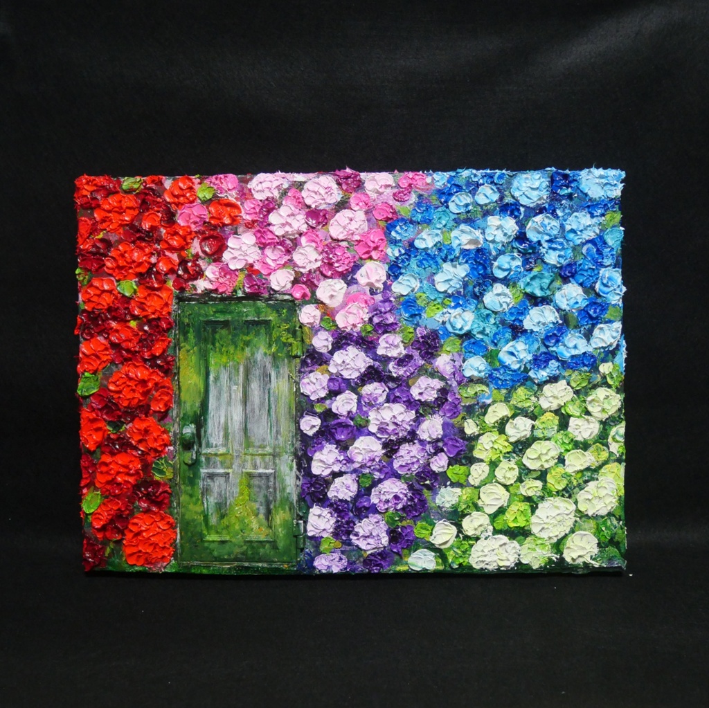 油絵 油彩 油彩画 絵画 絵【扉の先の紫陽花の階段】