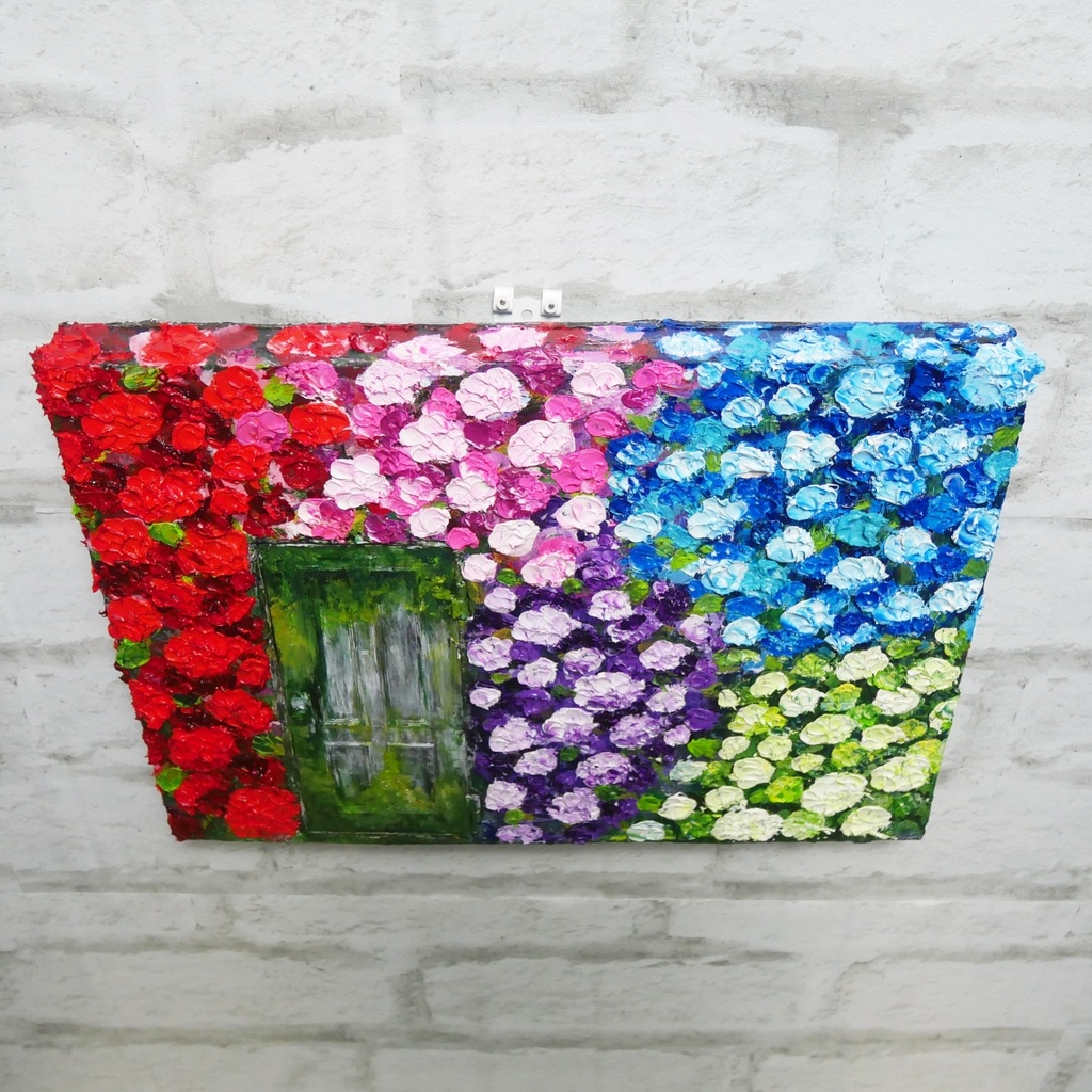 油絵 油彩 油彩画 絵画 絵【扉の先の紫陽花の階段】