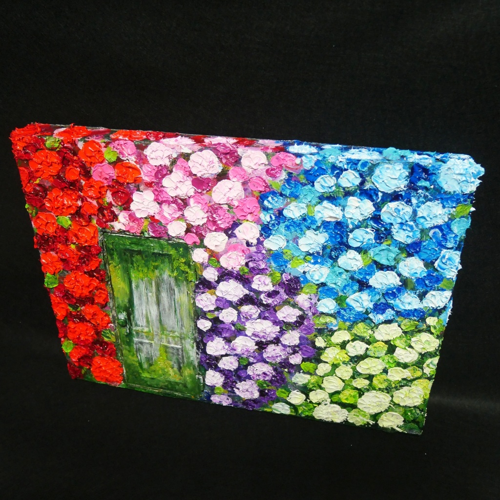 油絵 油彩 油彩画 絵画 絵【扉の先の紫陽花の階段】