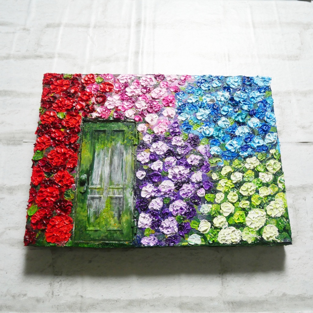 油絵 油彩 油彩画 絵画 絵【扉の先の紫陽花の階段】