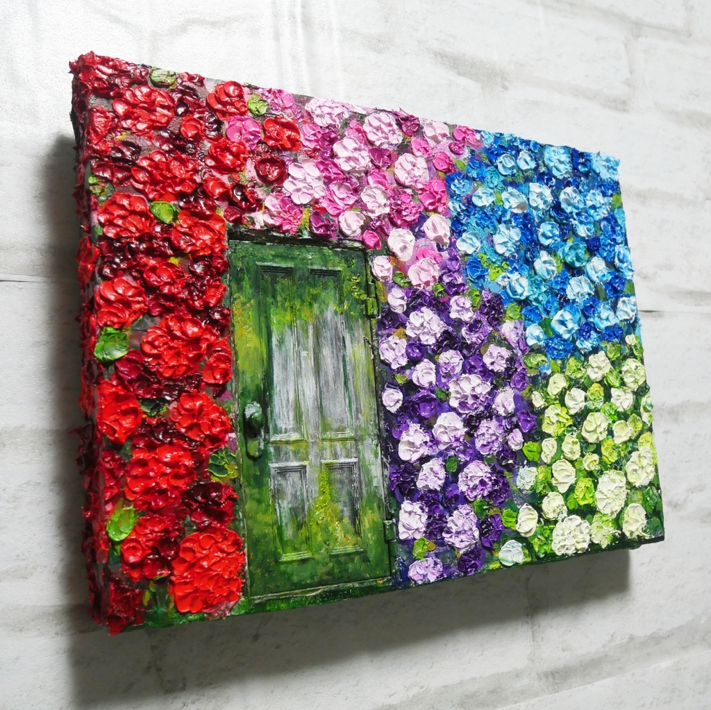 油絵 油彩 油彩画 絵画 絵【扉の先の紫陽花の階段】