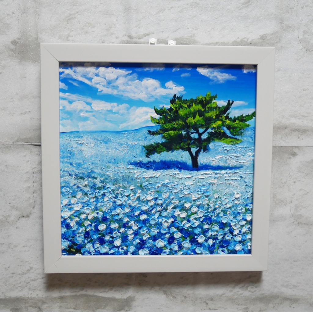 油絵 油彩 油彩画 絵画 絵 ミニ絵画 【ネモフィラの丘】