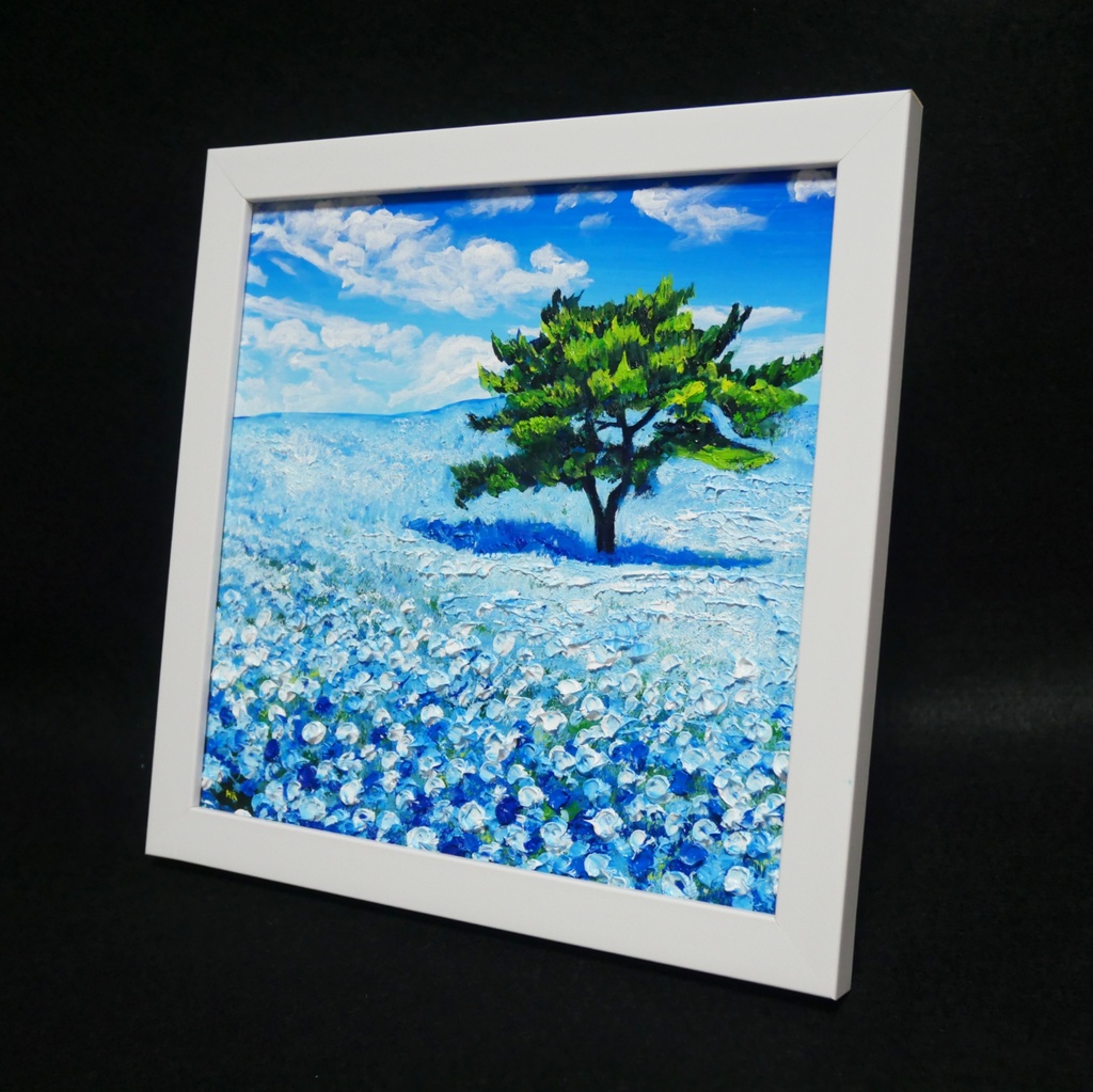 油絵 油彩 油彩画 絵画 絵 ミニ絵画 【ネモフィラの丘】