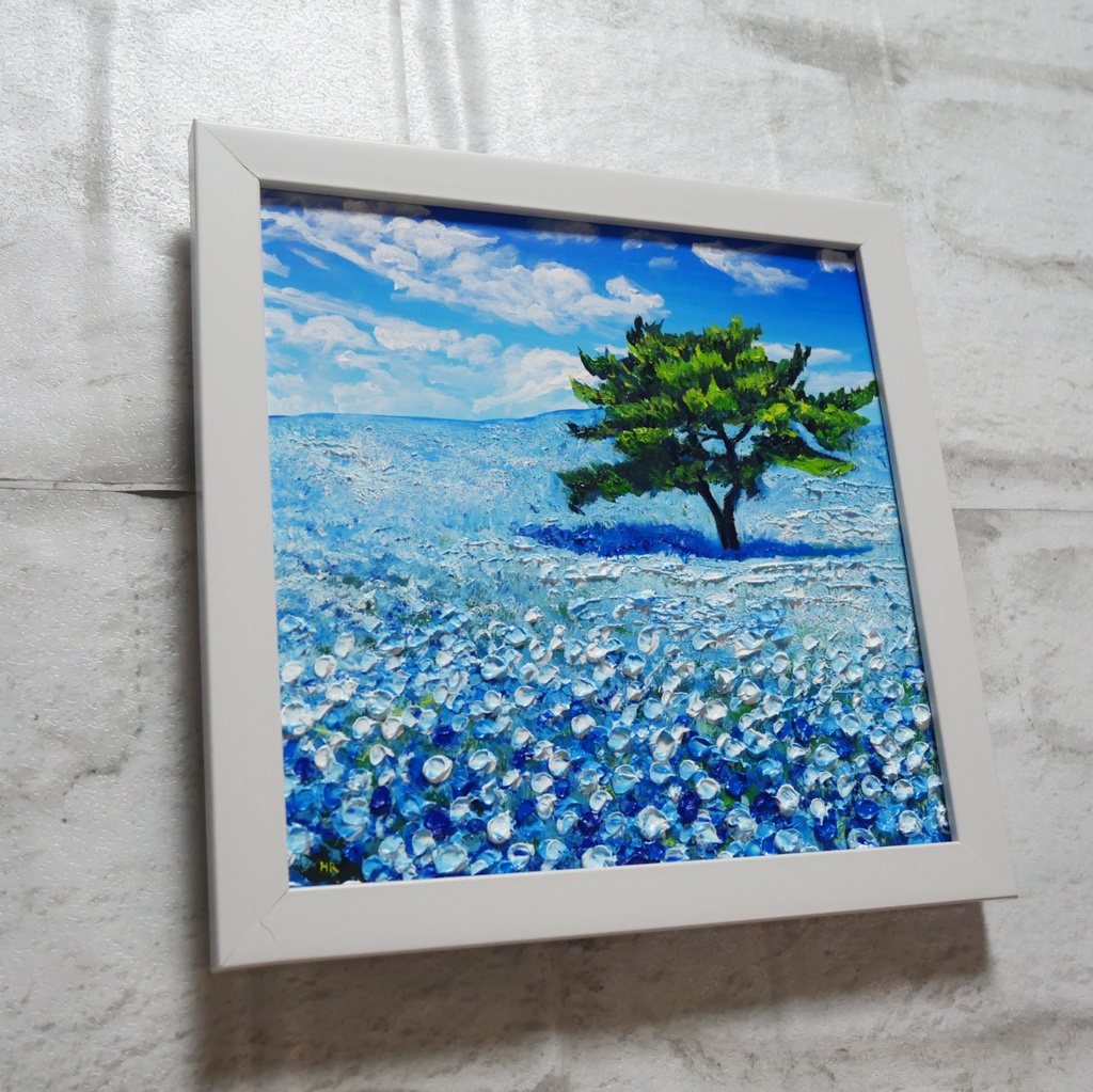 油絵 油彩 油彩画 絵画 絵 ミニ絵画 【ネモフィラの丘】