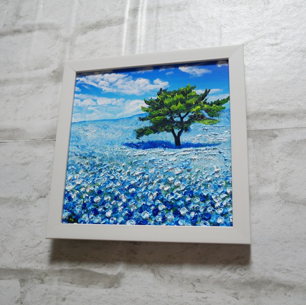 油絵 油彩 油彩画 絵画 絵 ミニ絵画 【ネモフィラの丘】