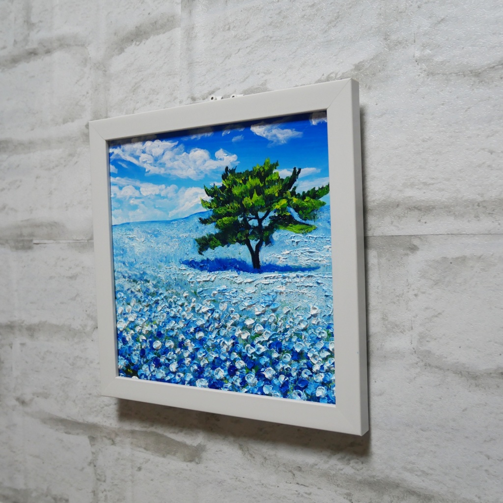 油絵 油彩 油彩画 絵画 絵 ミニ絵画 【ネモフィラの丘】