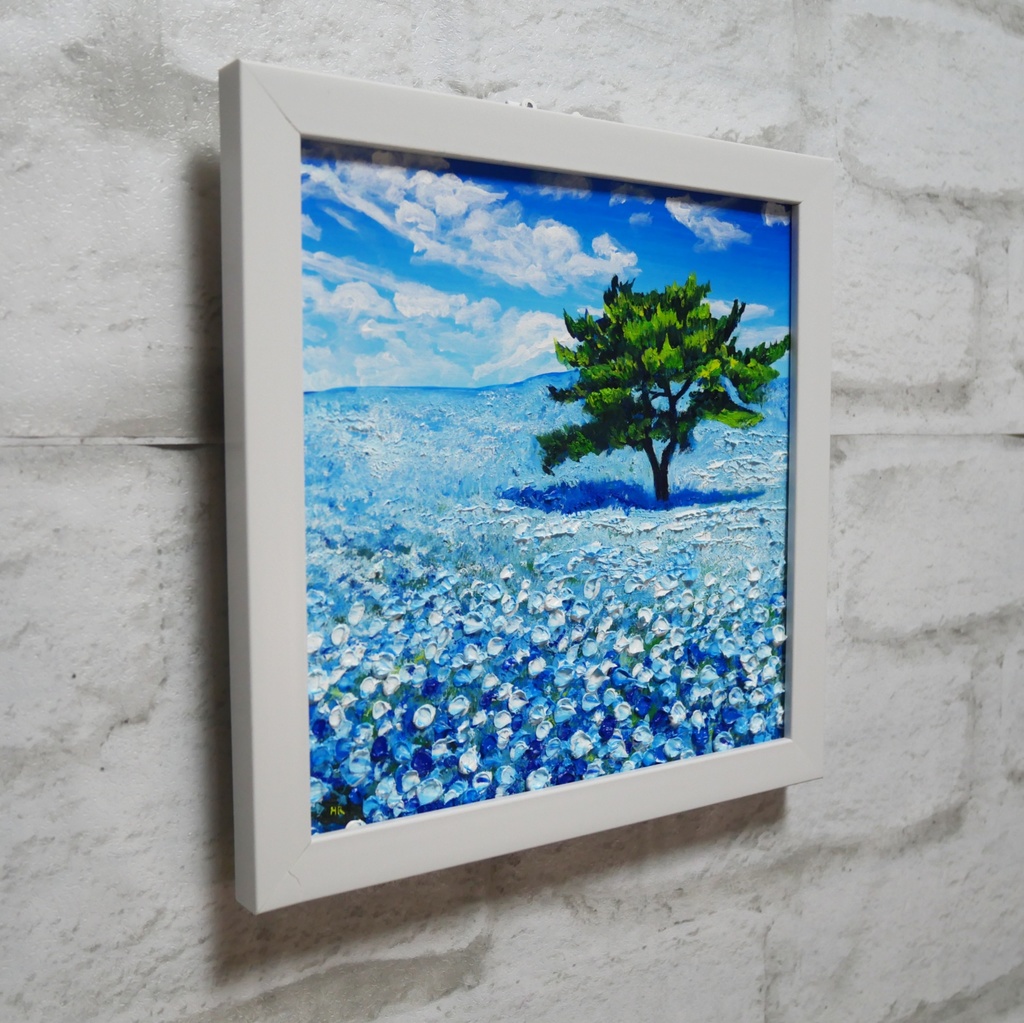 油絵 油彩 油彩画 絵画 絵 ミニ絵画 【ネモフィラの丘】