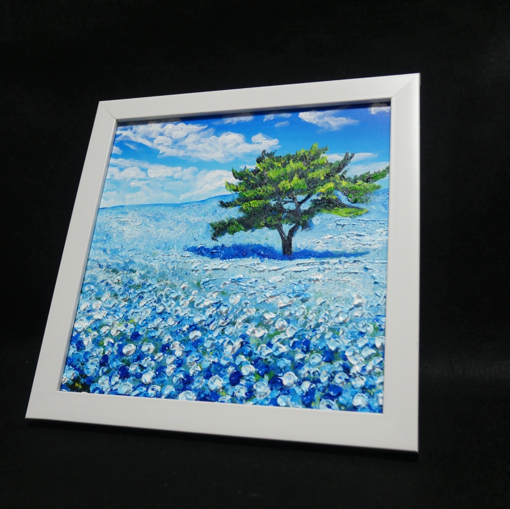 油絵 油彩 油彩画 絵画 絵 ミニ絵画 【ネモフィラの丘】
