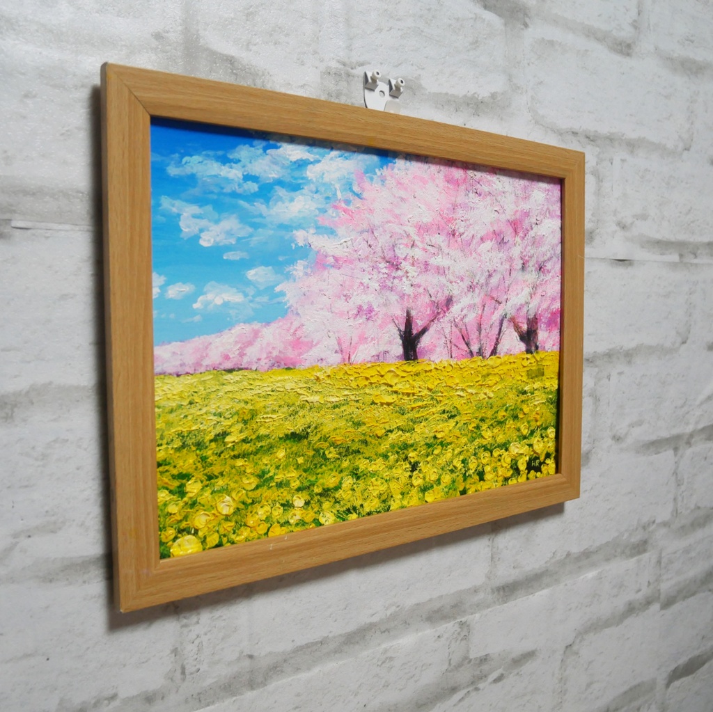 油絵 油彩 油彩画 絵 絵画 【桜と菜の花畑】