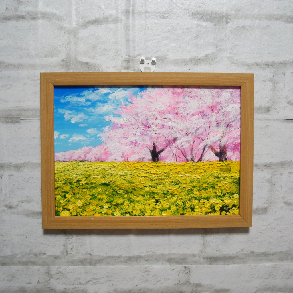 油絵 油彩 油彩画 絵 絵画 【桜と菜の花畑】
