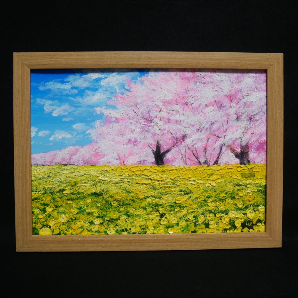 油絵 油彩 油彩画 絵 絵画 【桜と菜の花畑】
