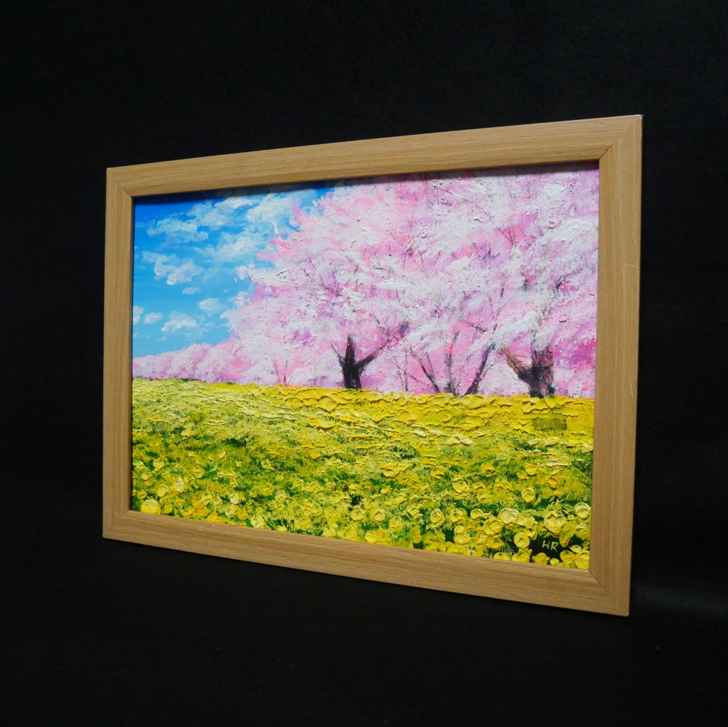 油絵 油彩 油彩画 絵 絵画 【桜と菜の花畑】