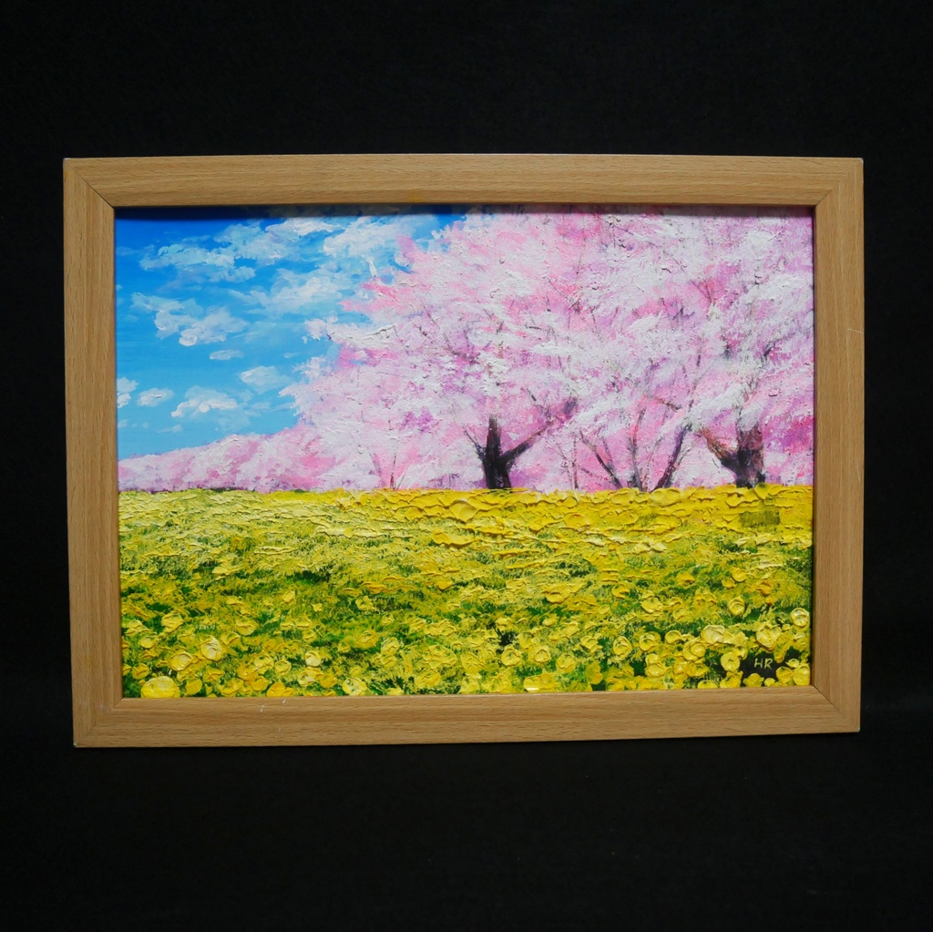 油絵 油彩 油彩画 絵 絵画 【桜と菜の花畑】