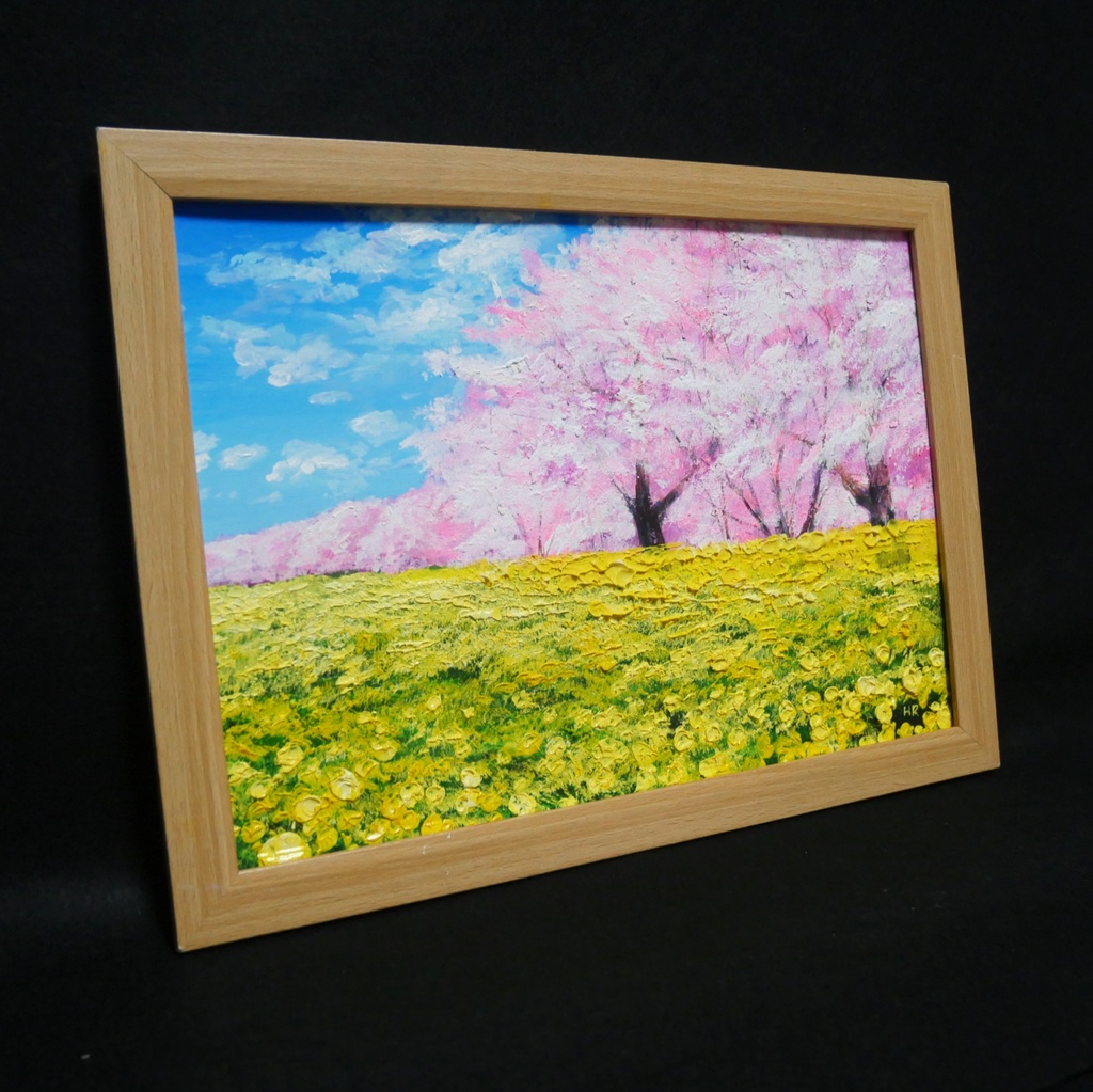油絵 油彩 油彩画 絵 絵画 【桜と菜の花畑】
