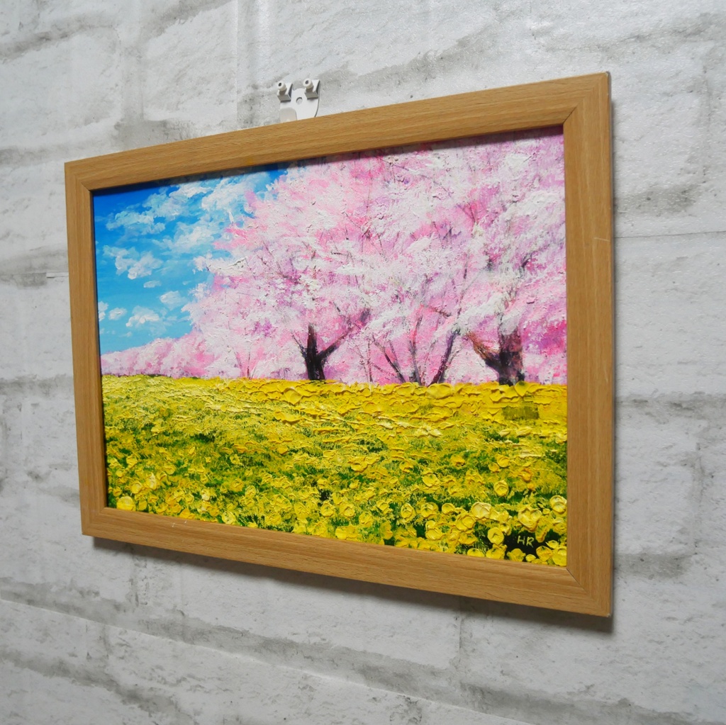 油絵 油彩 油彩画 絵 絵画 【桜と菜の花畑】