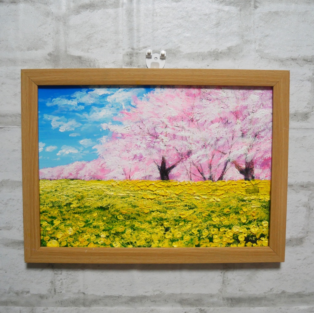油絵 油彩 油彩画 絵 絵画 【桜と菜の花畑】