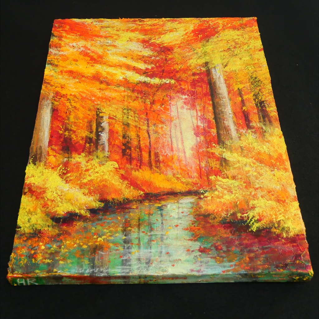 油絵 油彩 油彩画 絵 絵画【紅葉の川】