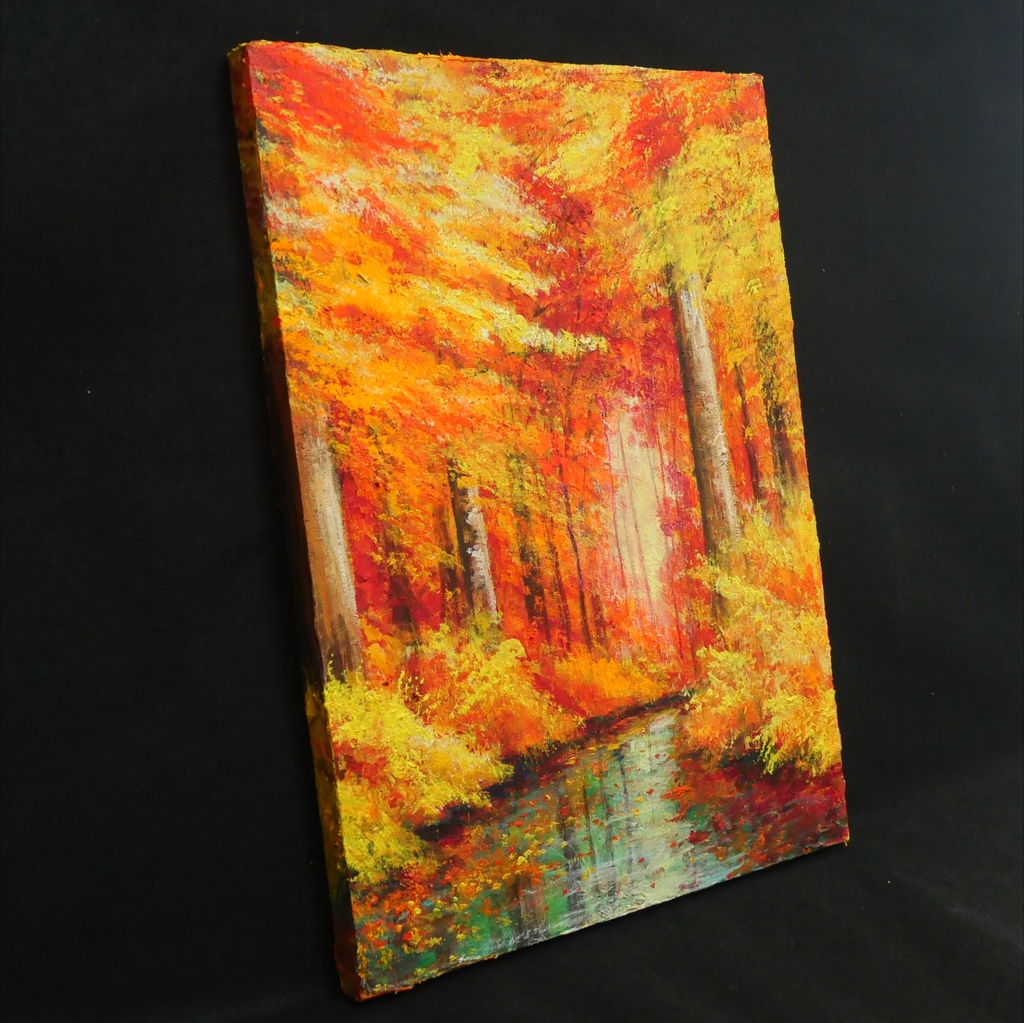 油絵 油彩 油彩画 絵 絵画【紅葉の川】