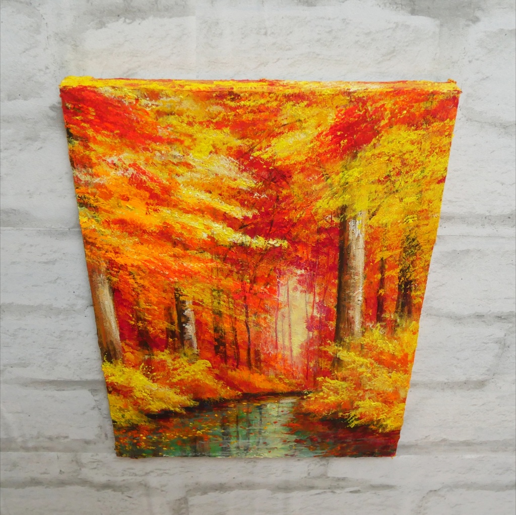 油絵 油彩 油彩画 絵 絵画【紅葉の川】