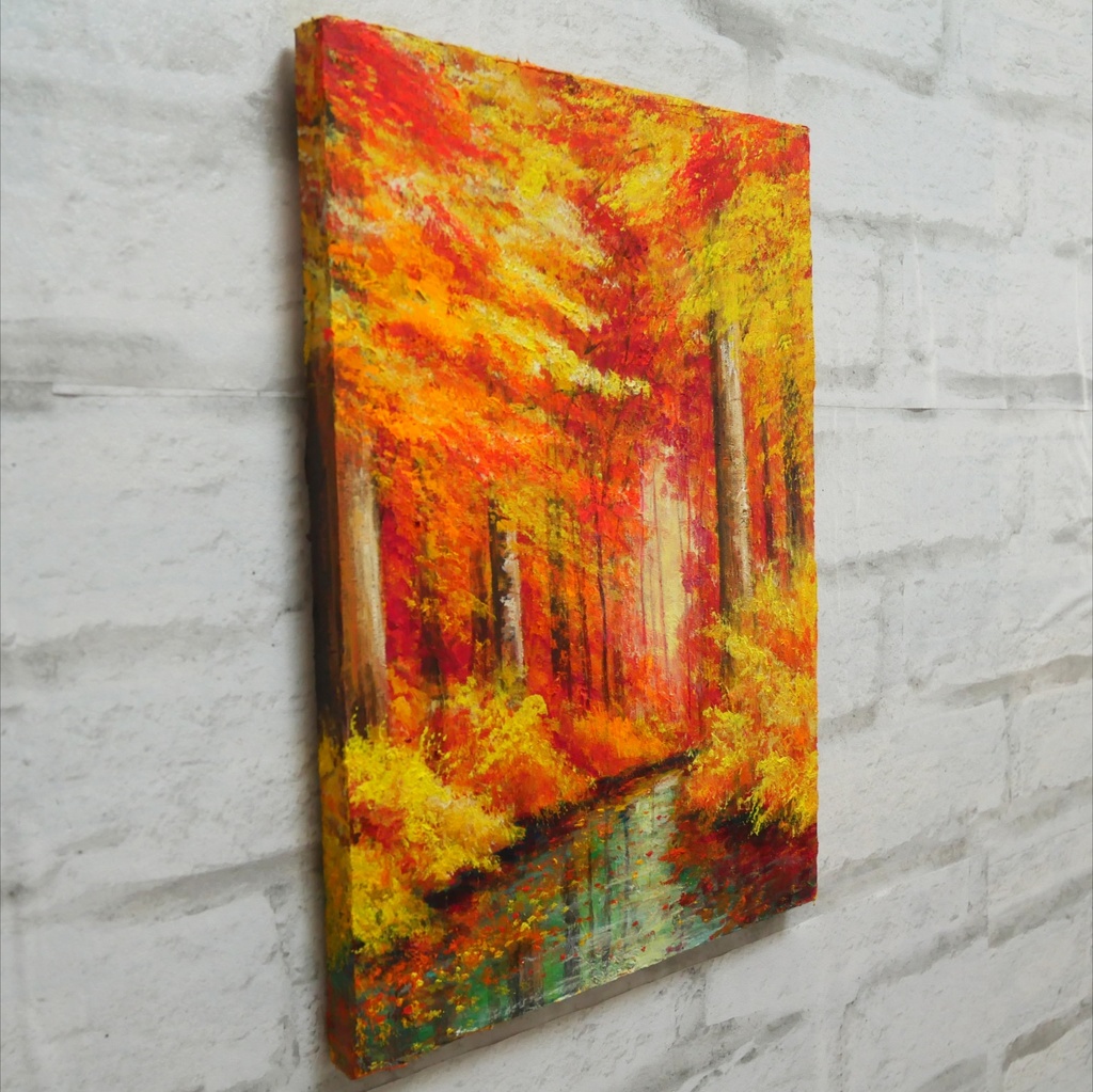 油絵 油彩 油彩画 絵 絵画【紅葉の川】