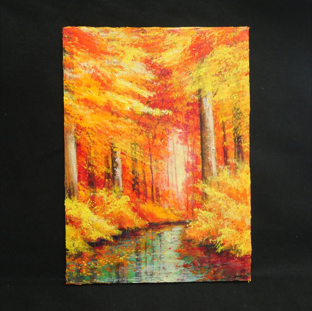 油絵 油彩 油彩画 絵 絵画【紅葉の川】