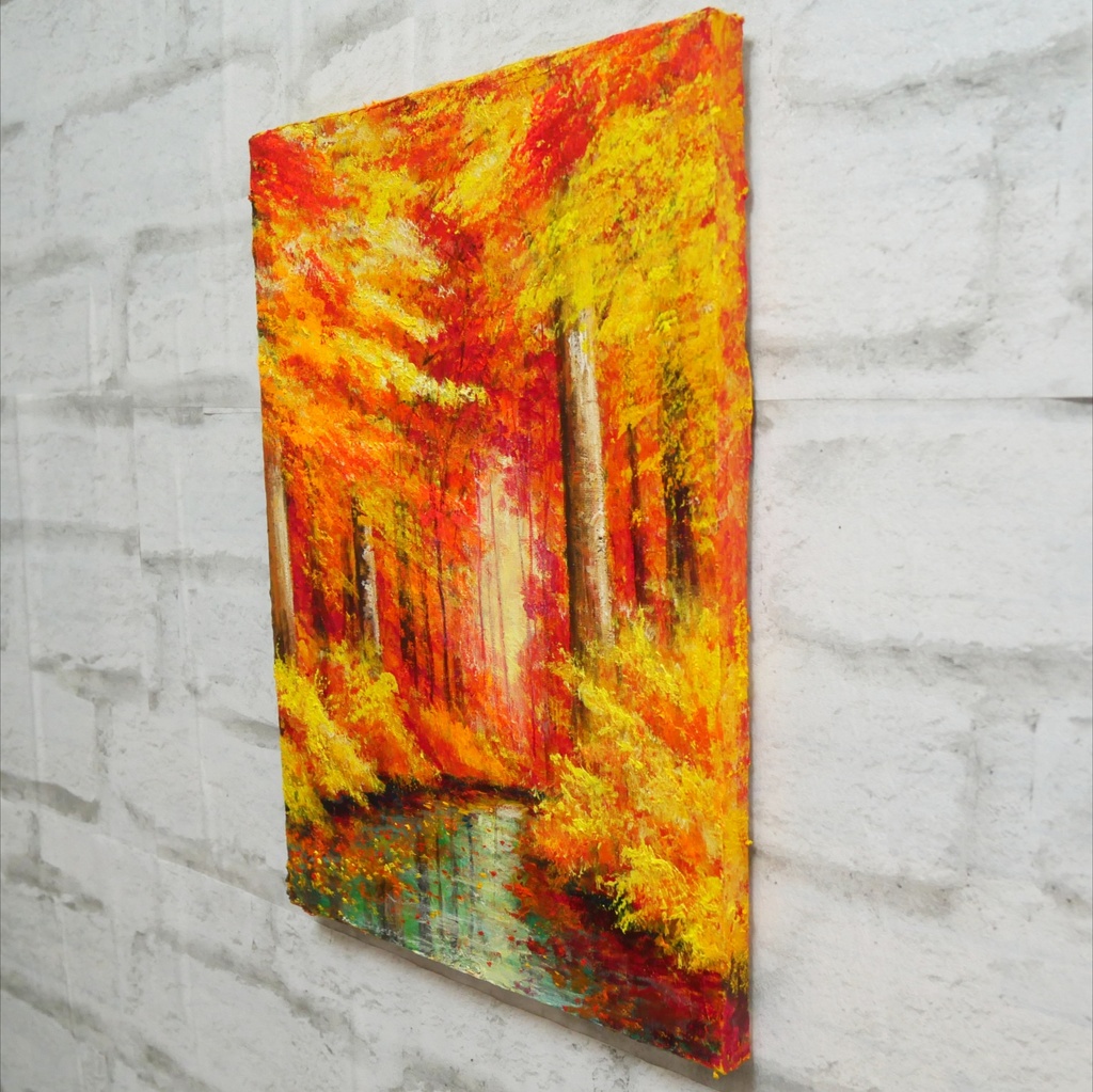 油絵 油彩 油彩画 絵 絵画【紅葉の川】